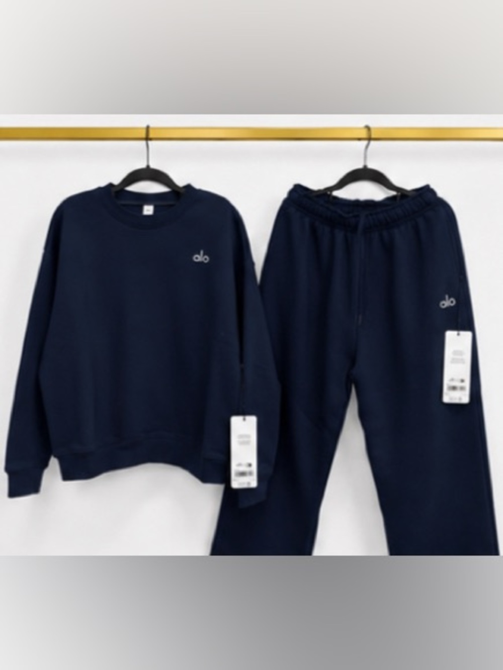 Navy Alo Sweater And Sweatpant Uncuffed Set